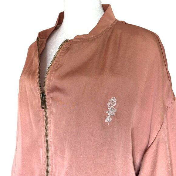 Silence + Noise Satin XLarge Zip Front Jacket Peach Anthropologie Pockets - Picture 3 of 11